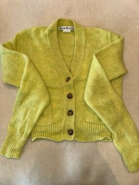 Acne Studios Acid Green V-Neck Wool Button Cardigan Sz XS